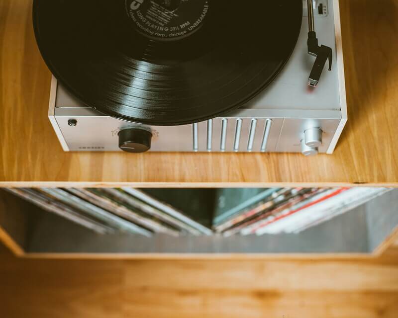 A vinyl player is playing a record